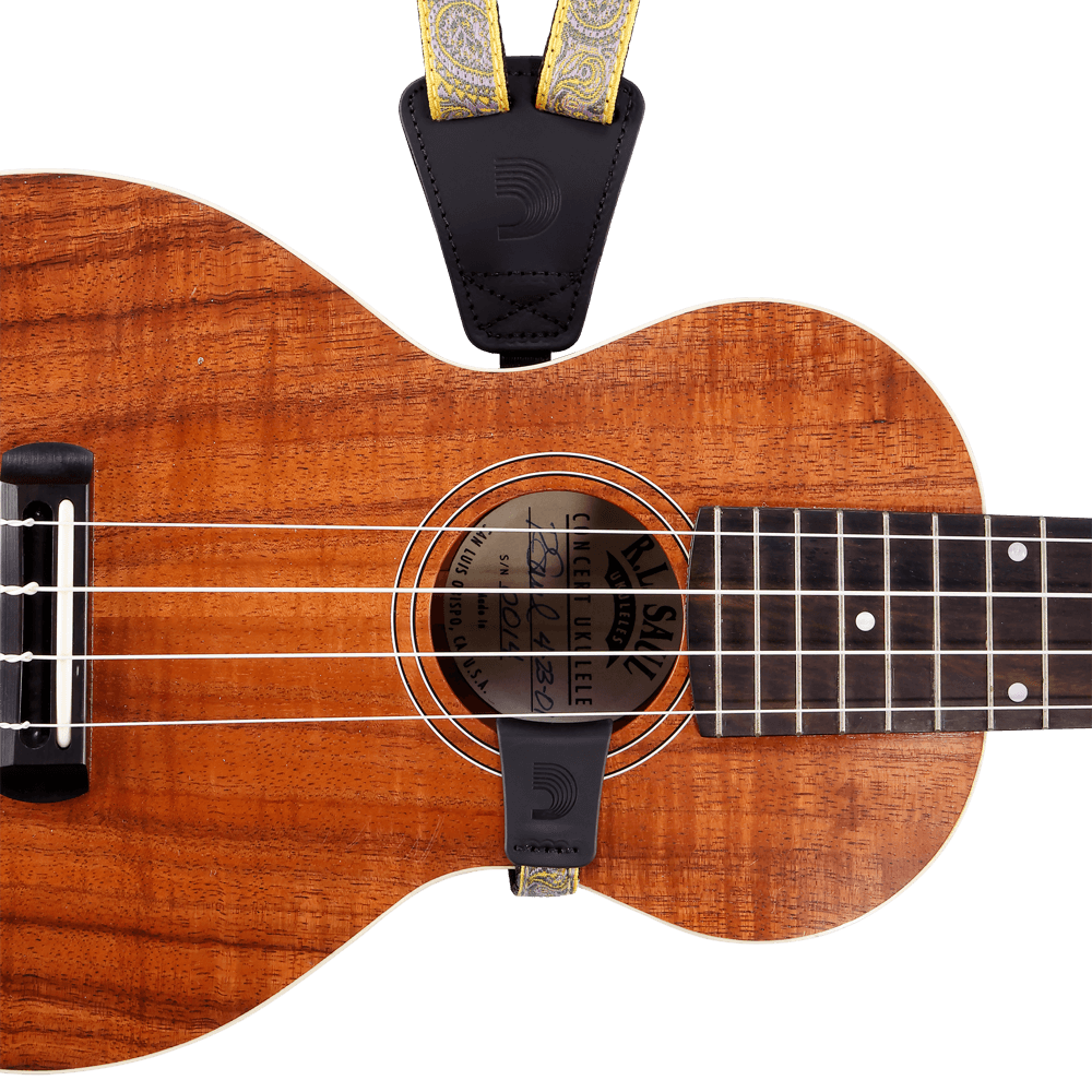 d-addario-cradle-ukulele-strap-paisley-yellow-purple image 2