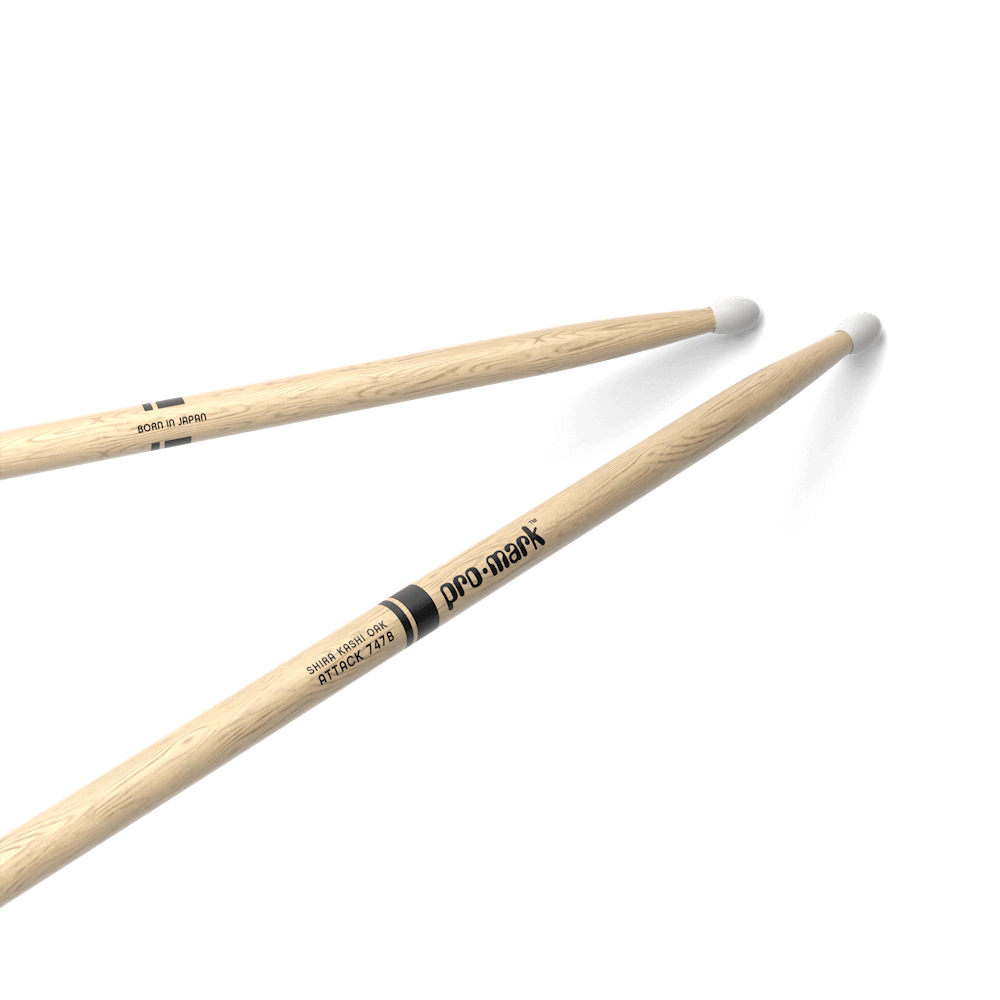 promark-classic-attack-747b-drumsticks-shira-kashi-oak-nylon-tip-15-mm-x-425-5-m image 1