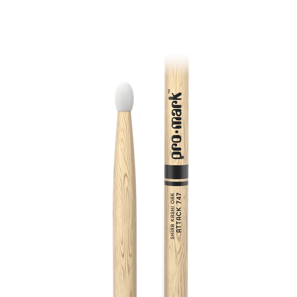 d-addario-promark-classic-attack-747-drumsticks-shira-kashi-oak-nylon-tip-oval image 2