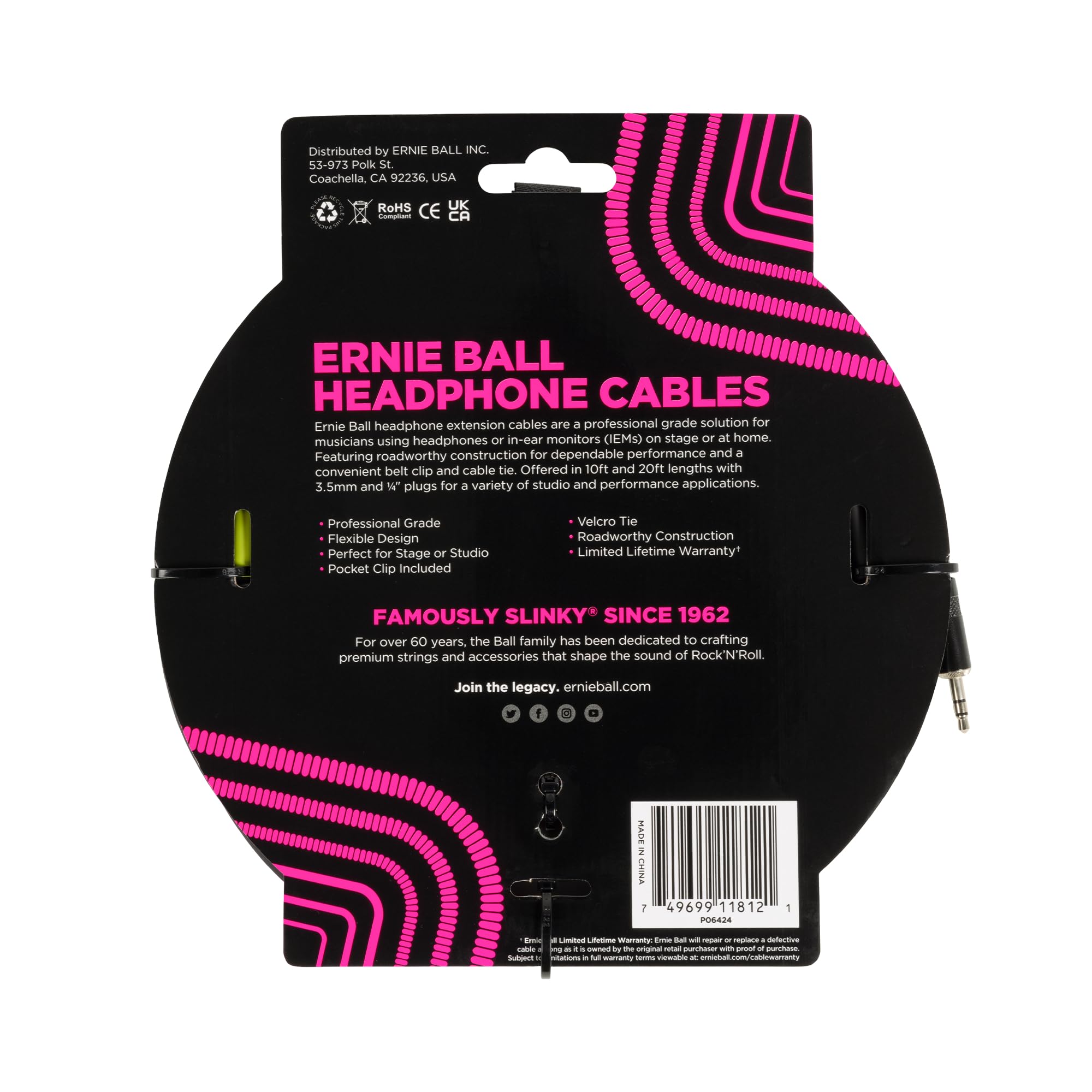 ernie-ball-kopfh-rer-verl-ngerungskabel-3-5-mm-auf-3-5-mm-3-m-schwarz image 2