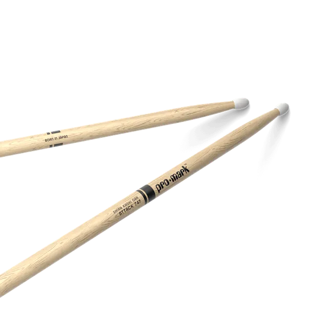 d-addario-promark-classic-attack-747-drumsticks-shira-kashi-oak-nylon-tip-oval image 1