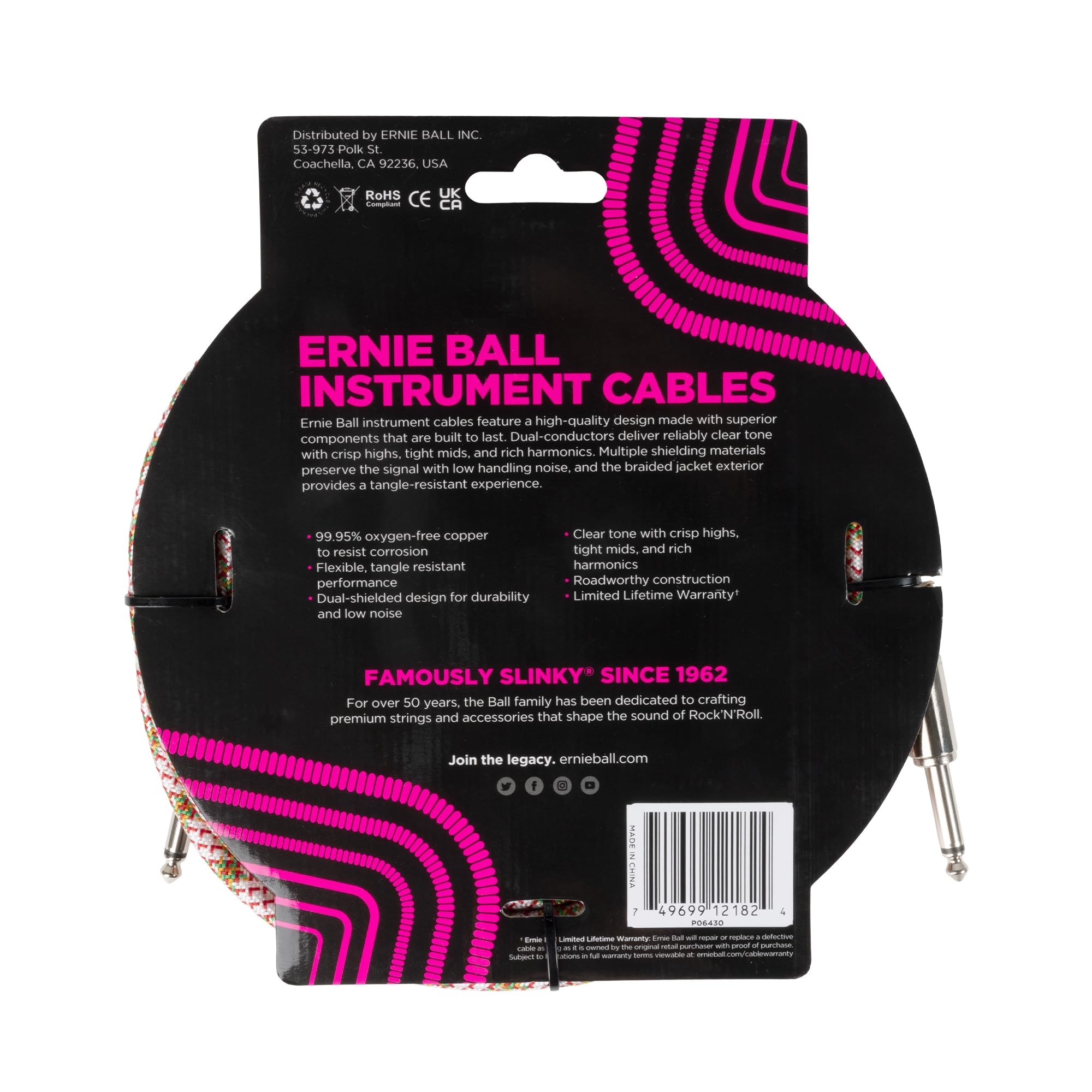ernie-ball-geflochtenes-instrumentenkabel-gerade-gerade-5-49-m-smaragd-argyle image 2